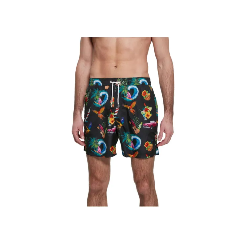 GUESS Eco Hawaii Woven Swim Trunks Casual Shorts Men's Black-0