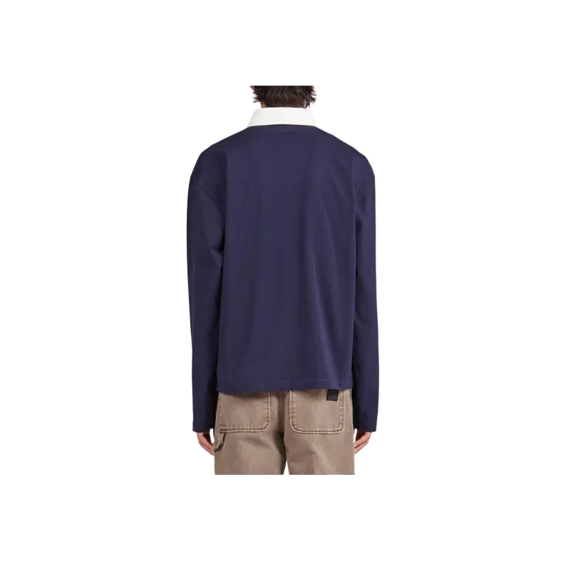 FERRAGAMO Long Sleeved Polo With Contrasting Collar Polo Shirt Men's Marine Blue-3