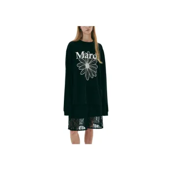 MARDI MERCREDI SS25 UNISEX TSHIRT LONG SLEEVE FLOWERMARDI_BLACK IVORY T Shirt Korean Style Unisex Black Ivory