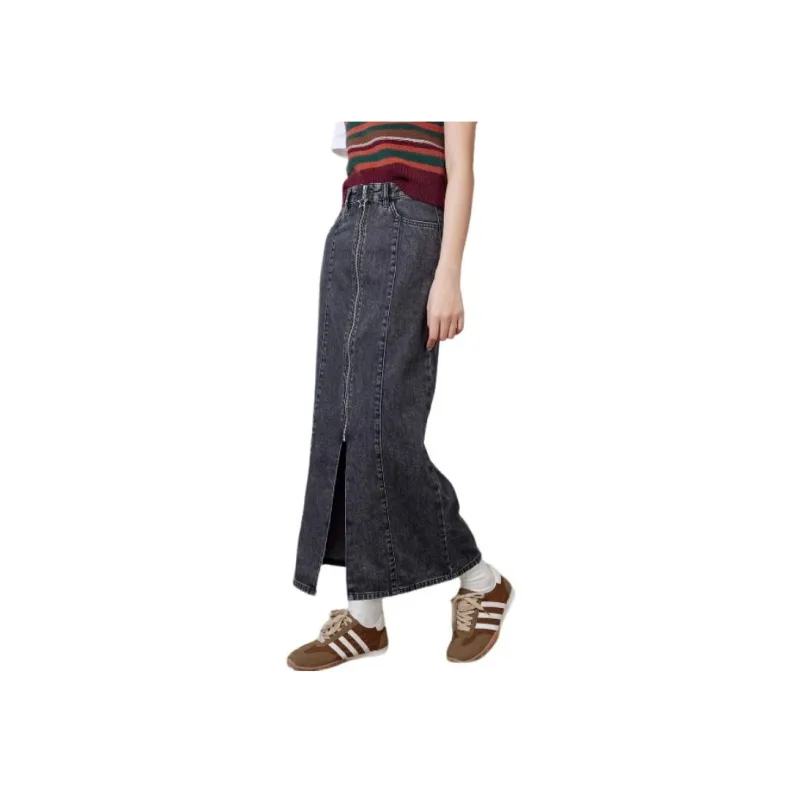 A21 Casual Long Skirts Women's Dark Gray-2