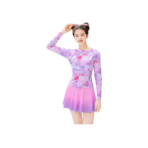 바비 핑크 프린팅 여성 투피스 수영복