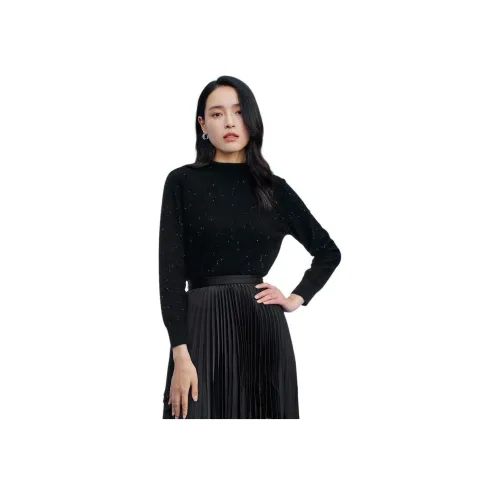 MIHUANG 블랙 스팽글 여성 캐시미어 스웨터
