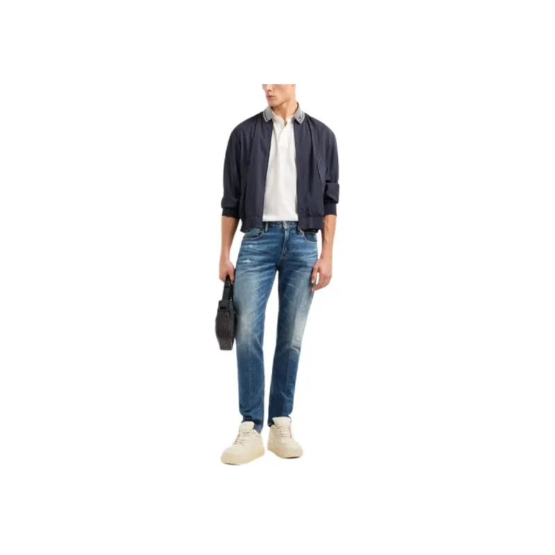 EMPORIO ARMANI J06 Slim fit Washed Stretch denim Jeans With Rips And Veining-1