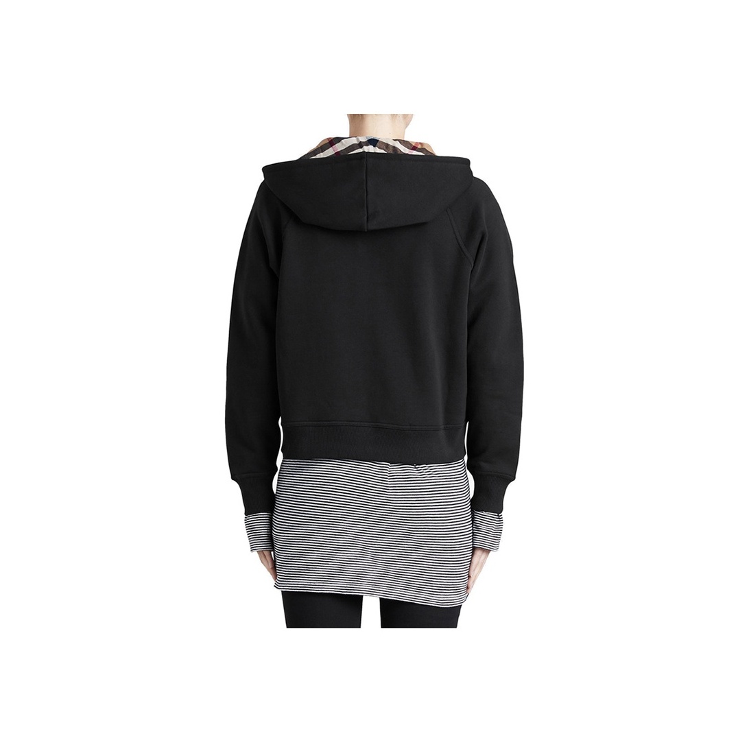 Burberry Zip Up Hoodie With Check Hood Black Archive Beige