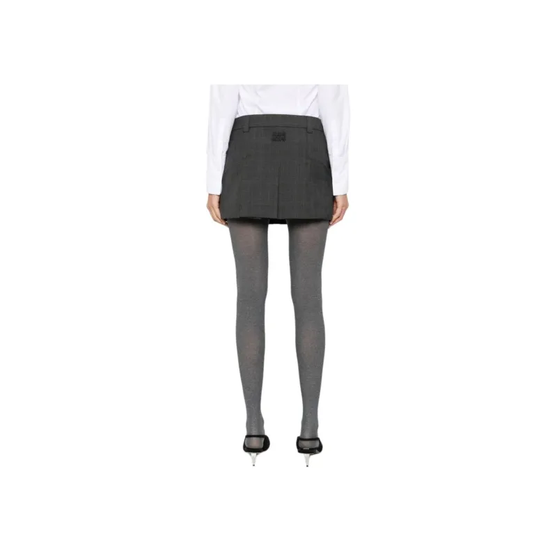MIU MIU Tartan Print Mini Skirt 'Slate Grey'-2