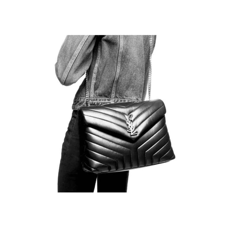 SAINT LAURENT LOULOU Calfskin Crossbody Bag, Shoulder Bag Women's Black-5
