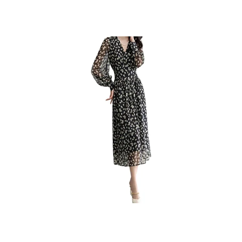 Mapping Long-Sleeved Dresses Women's Jasmine Floral Pattern-2