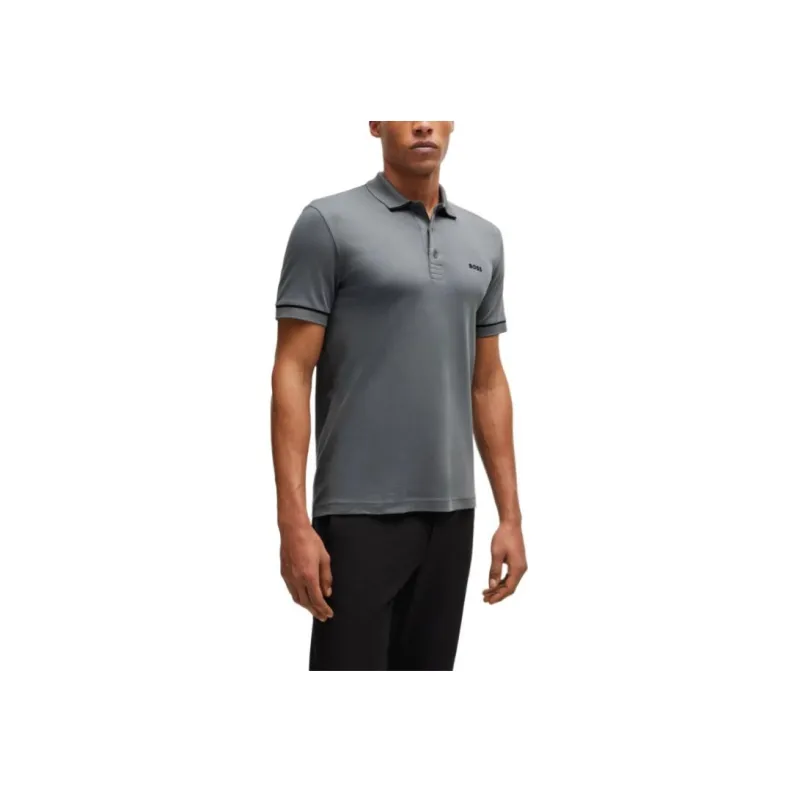 HUGO BOSS Interlock Cotton Slim Fit Polo Shirt With Contrast Trims Polo Shirt Men's Gray-2