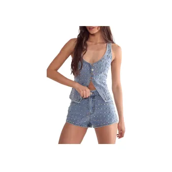 NASTY GAL Studded Denim Shorts Denim Shorts Women's