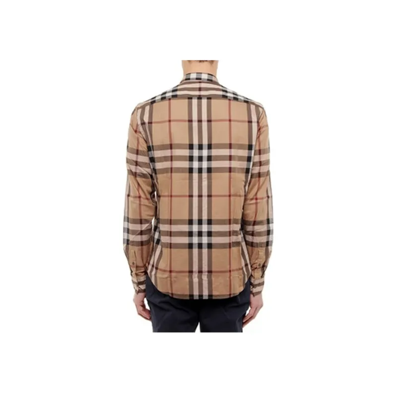 Burberry Check Point Collar Single-Breasted Long Sleeve Shirt Brown-6