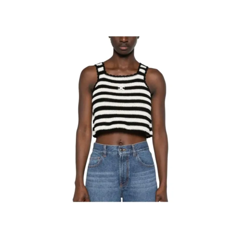 CELINE Triomphe Striped Cropped Top-2