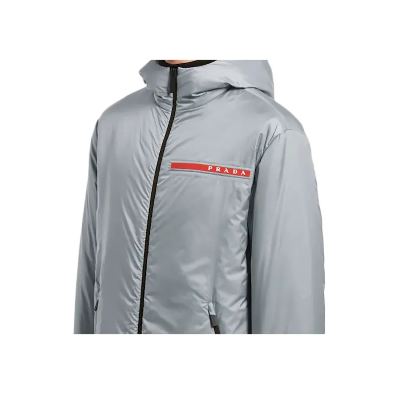 PRADA FW23 Prada Light Polyester Padded Jacket Aluminum Jackets Coats Men's Silver-3