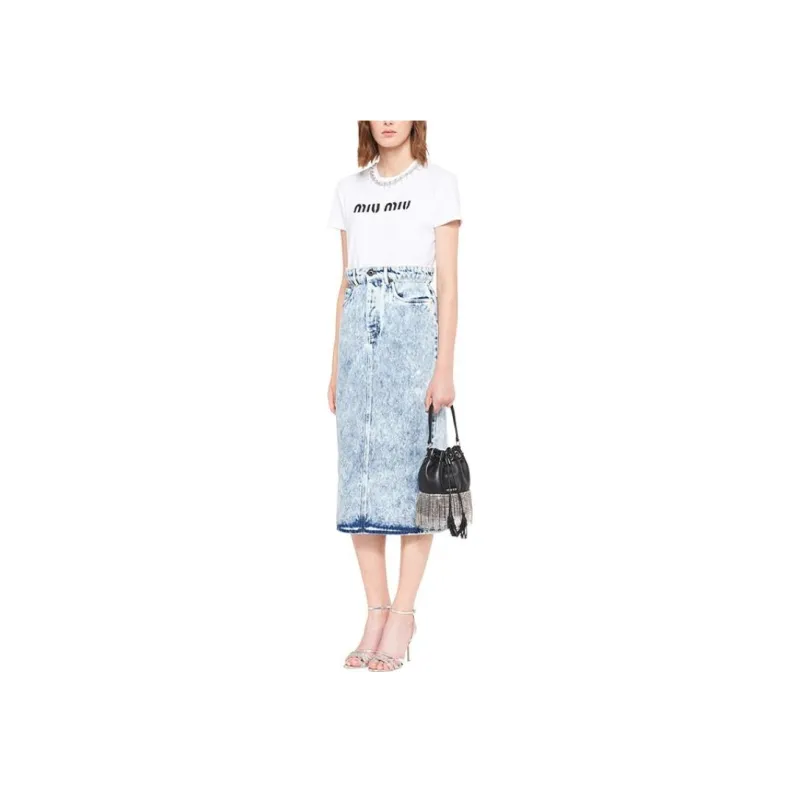 MIU MIU Denim Long Skirts Women's Blue-1