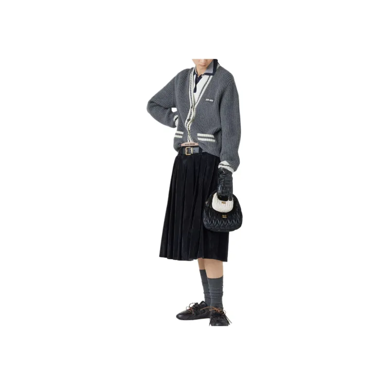 MIU MIU Silk Cashmere Cardigan Slate Grey-1