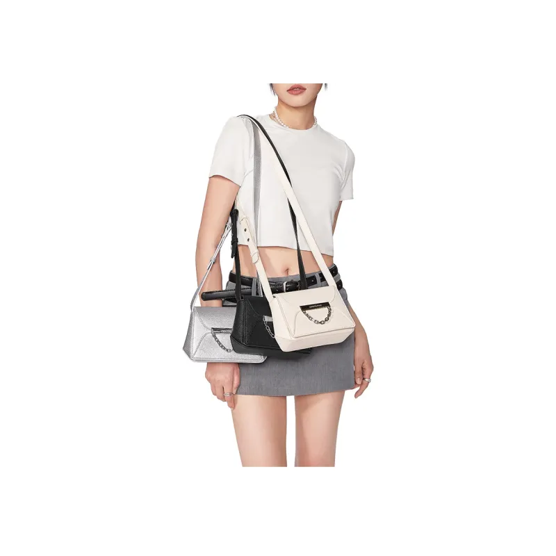 ONE TIME Synthetic Leather Stackable Shoulder Bag Regular Women's White/Black/Metallic Silver-5