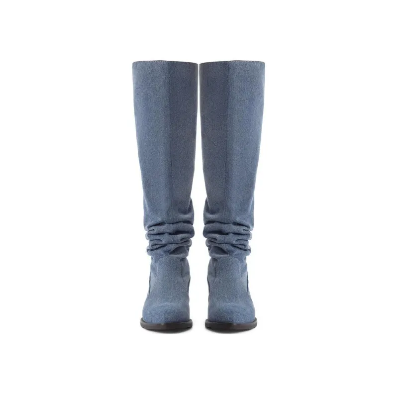 BELLE Knee high Boots Women's Sandstone Brown/Denim Blue-7