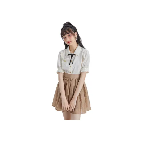 DEAR DEER PUFF 카키 여성 캐주얼 숏 스커트