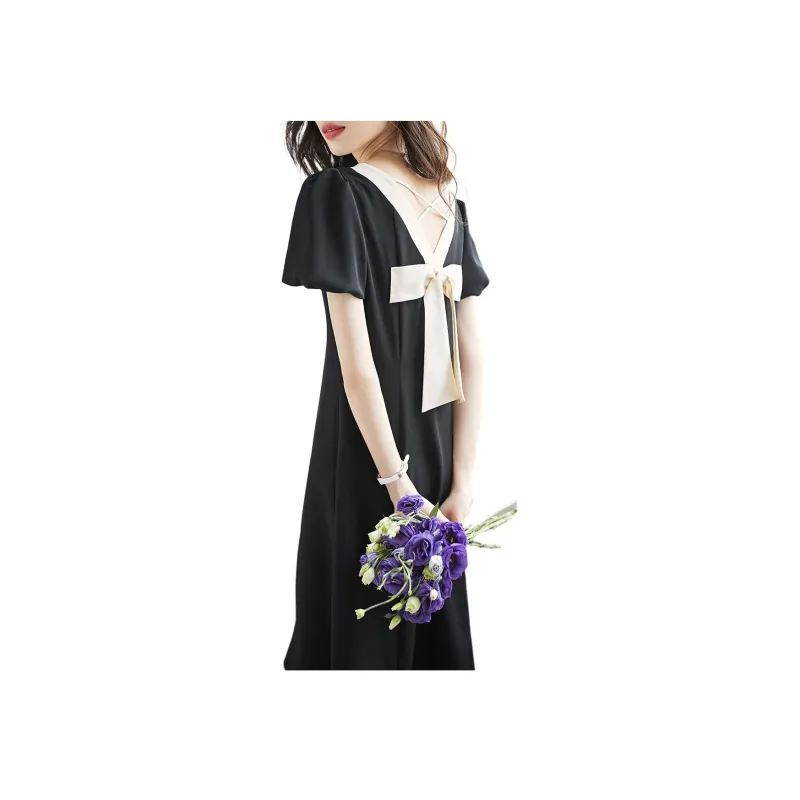 Mo Han Yi Mei Short Sleeved Dress Women's Black-0