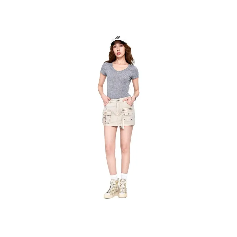 Ed Hardy Cargo Short Skirts Women's Light Smoke Gray-4