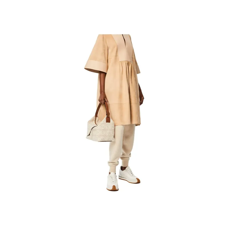 LOEWE CubiAnagram Fabric With Cow Leather Lunch Bag, One Shoulder Handbag Medium Size Women's Ecru/Umber-6