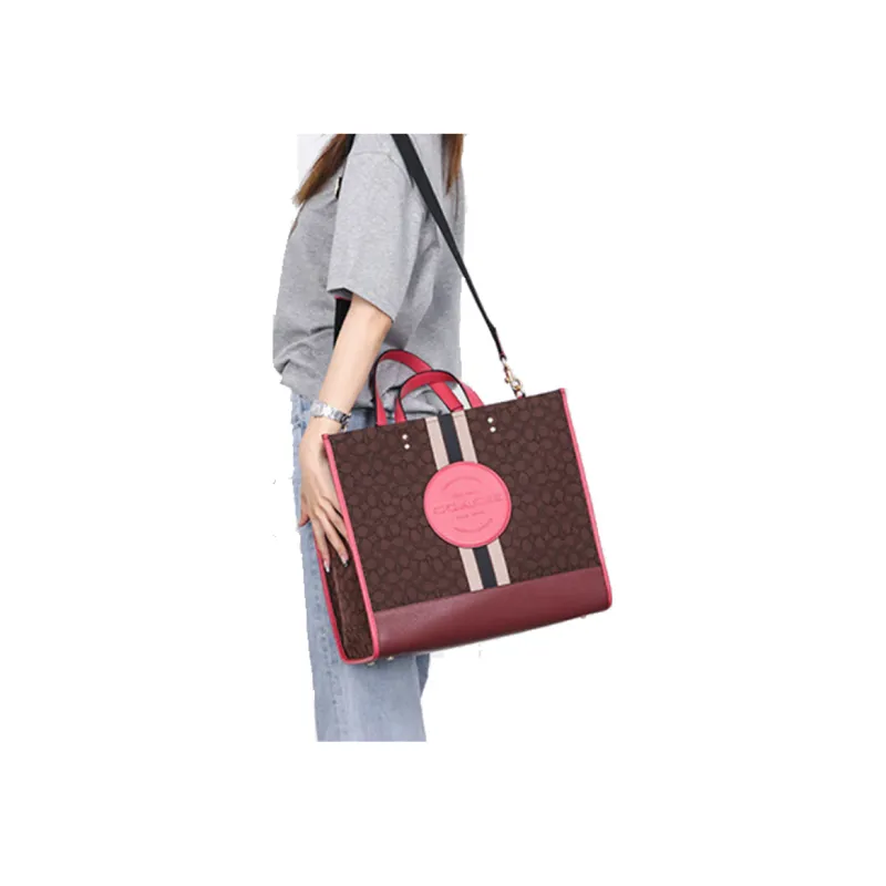 COACH Dempsey Canvas Bag Crossbody Handbag Large Size Unisex Brown-3
