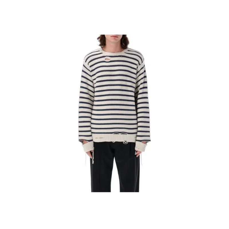 MM6 Maison Margiela Striped Raw Cut Edge Jumper-1
