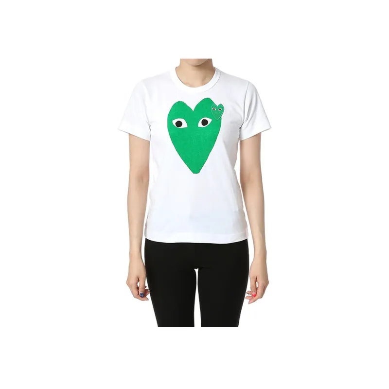 Comme Des Garcons Play Women's Green Hearts T shirt White-1