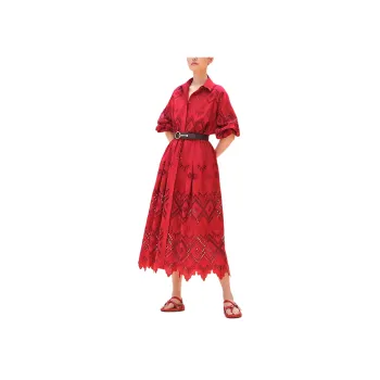 HERMES Long Sleeved Dress Women's Red