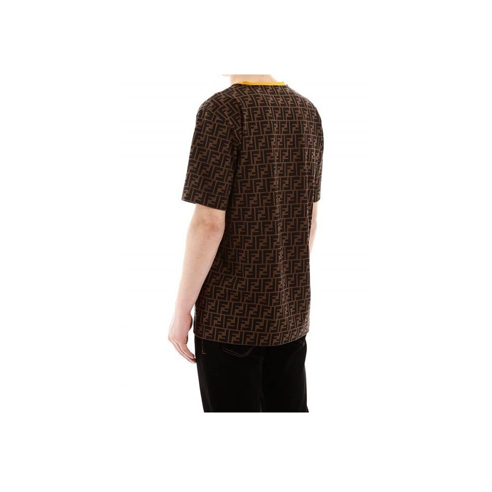 Tシャツ・カットソー FENDI Men T Shirts FZC358AU7S Brown Fendi - Logo-Print Cotton-Jersey T-Shirt - Brown Fendi