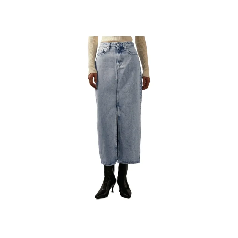 CALVIN KLEIN Denim Long Skirts Women's Denim Light Blue-2