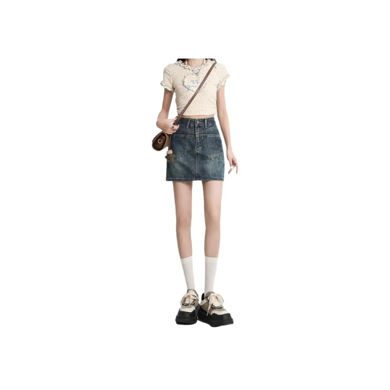 ZAZN Denim Short Skirts Women's Vintage Blue-0
