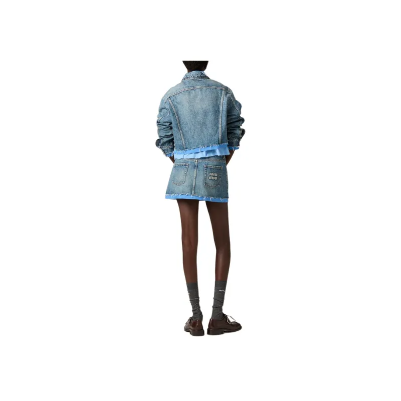 MIU MIU Frayed Hem Denim Skirt-2