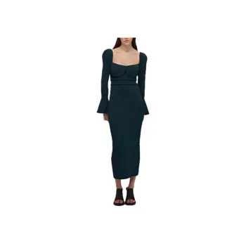 Self portrait SS22 Long Sleeved Dresses Women's Khaki Green