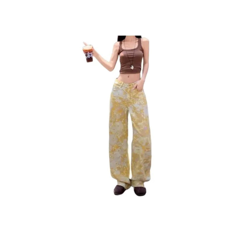 Concubine Zhu Jeans Women's Yellow Golden Floral-2
