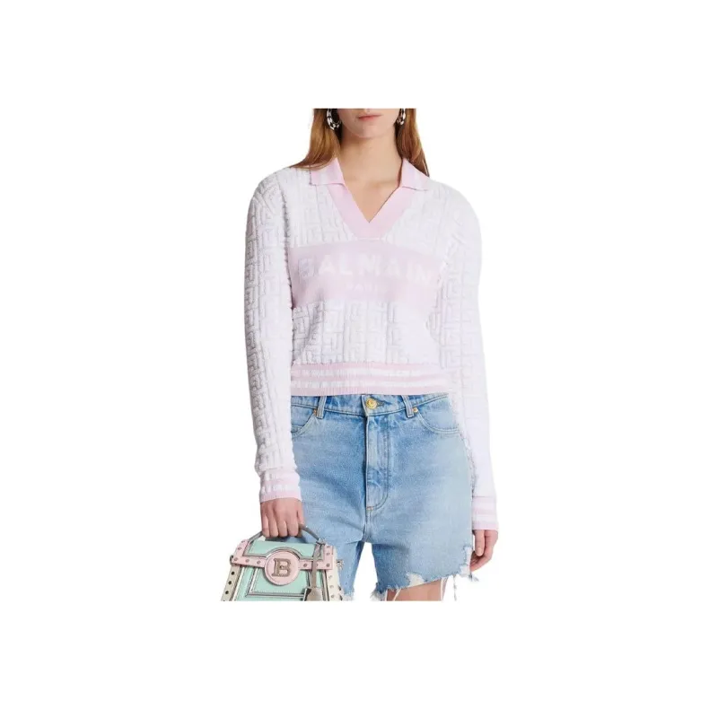 BALMAIN Pb Monogram Jacquard Knit Polo Shirt-3