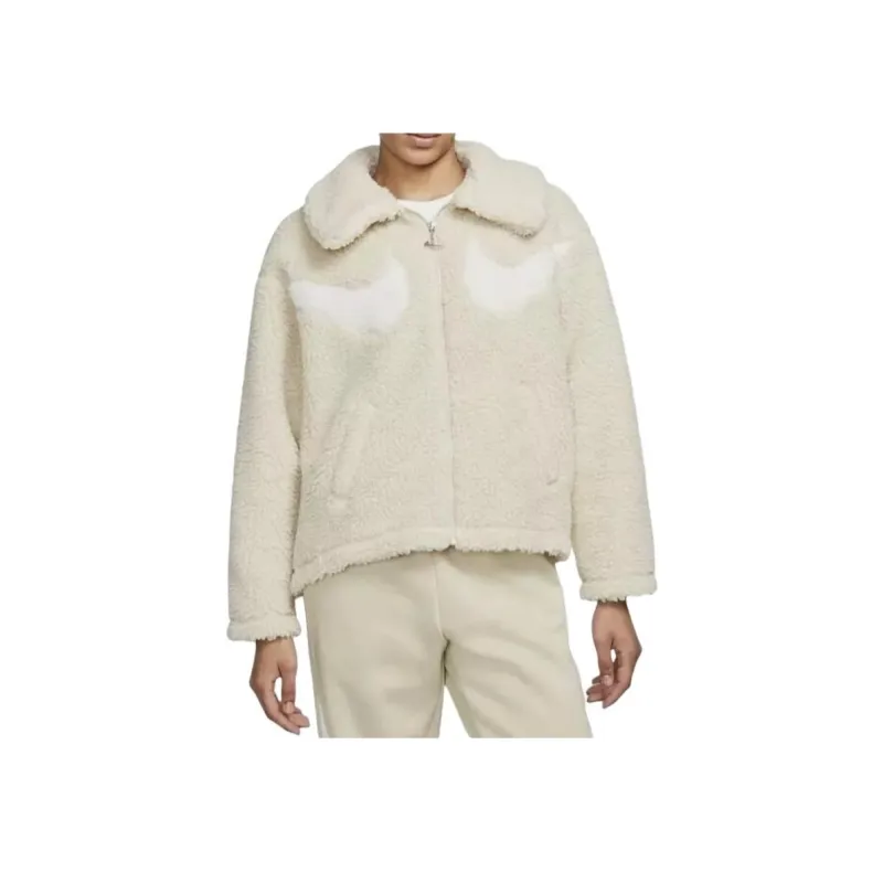 Nike Swoosh Full Zip Sherpa Jacket Beige/White-1
