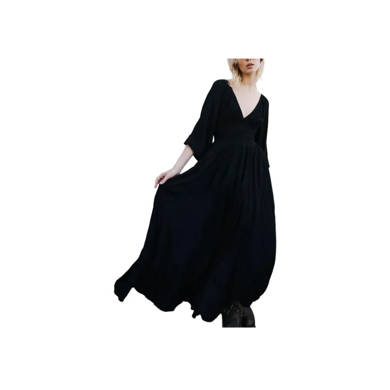 FREE PEOPLE Dixie Maxi Long-Sleeved Dresses Women's BLACK/Black-0