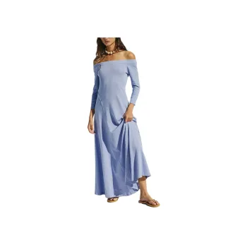 FREE PEOPLE Carrie Midi Long-Sleeved Dresses Women's Blue Heron