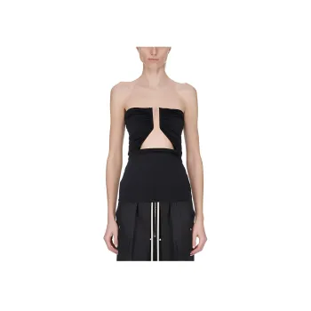 RICK OWENS Off Shoulder Cut Out Detailed Ruched Top