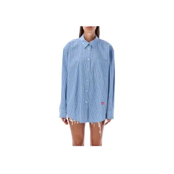 Alexander Wang Apple Boyfriend Shirt In Compact Cotton Blue/White