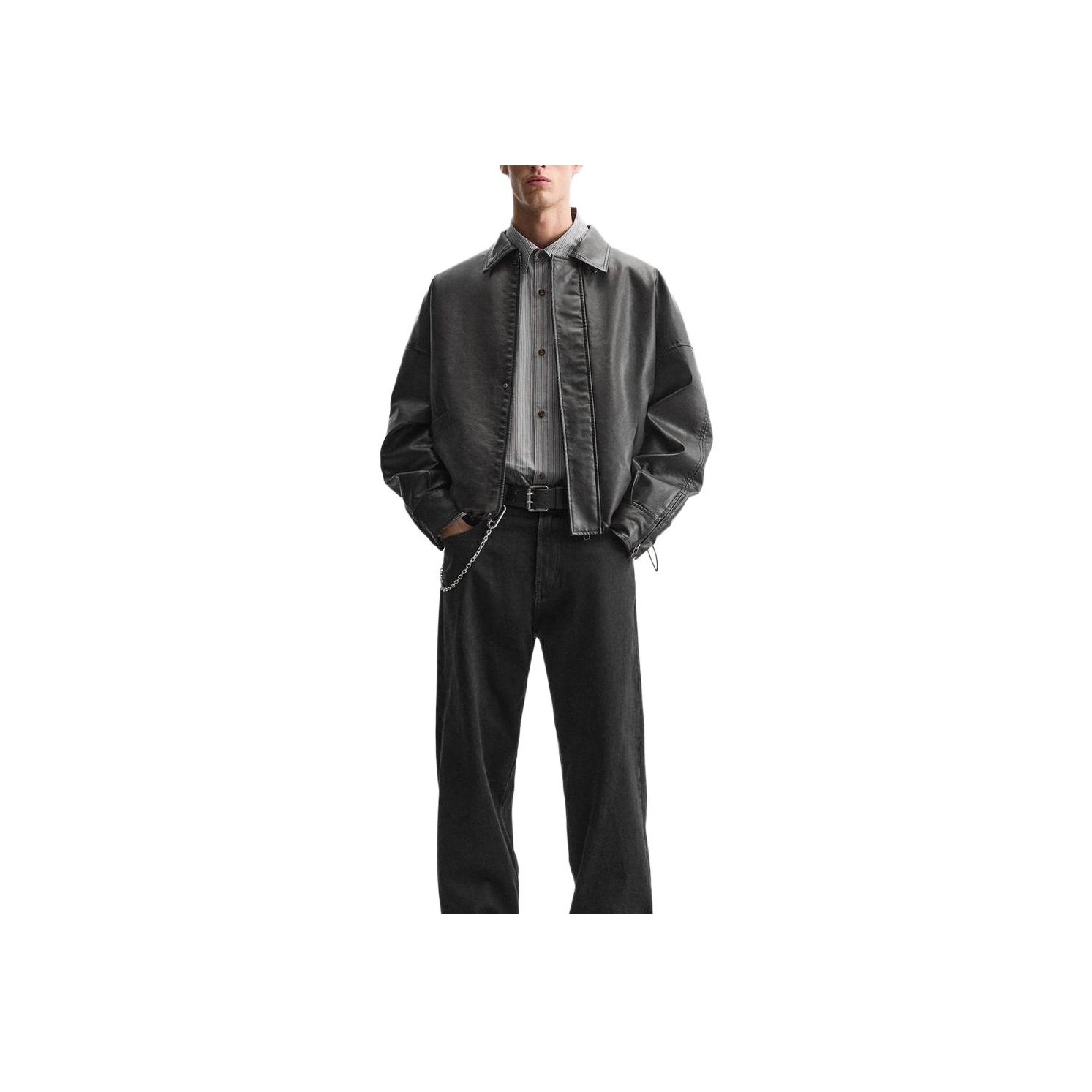 ZARA Leather Jacket Men's Black - POIZON