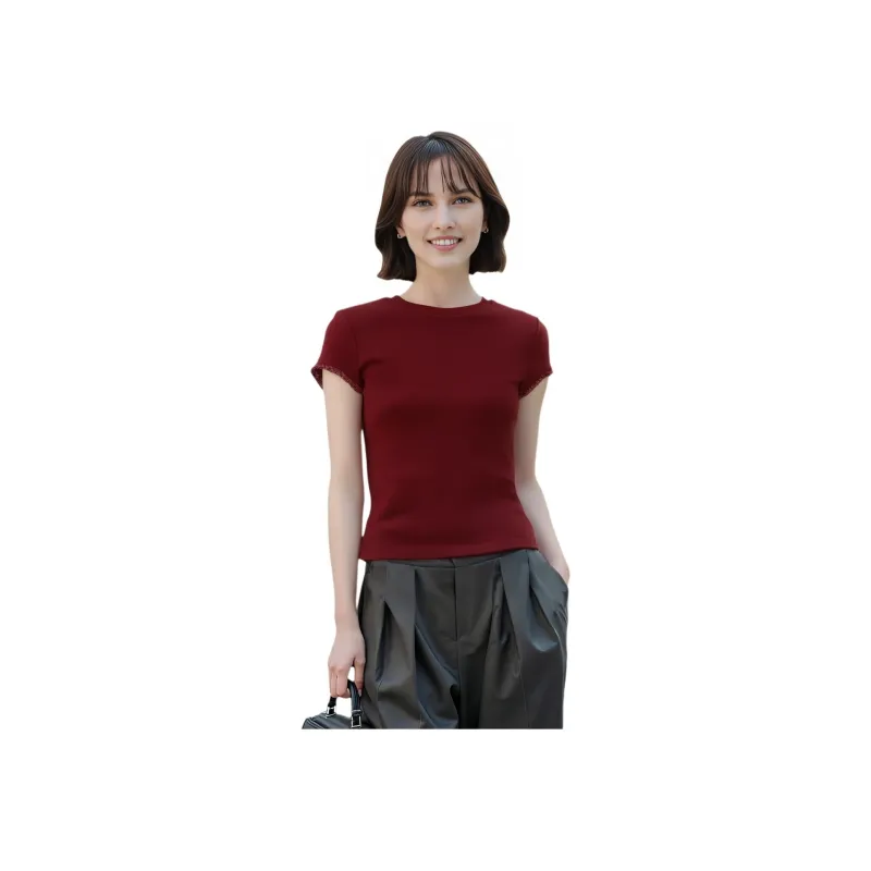 H&M T Shirts Women's Burgundy-1