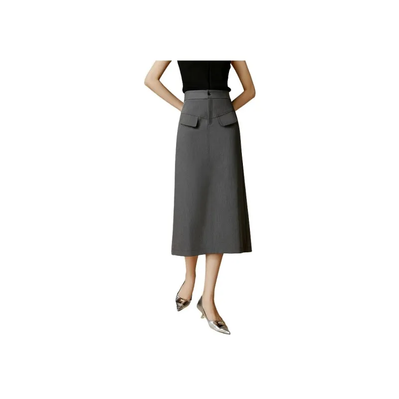 Late White Casual Long Skirts Women's Gray-6