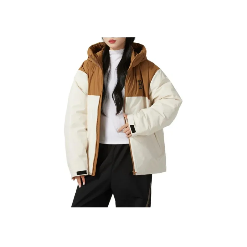 MLB Boston Red Sox MEGA LOGO BLOCK HOOD PARKA MID SHORT DOWN JKT Jackets Coats Unisex Dark Cream-1