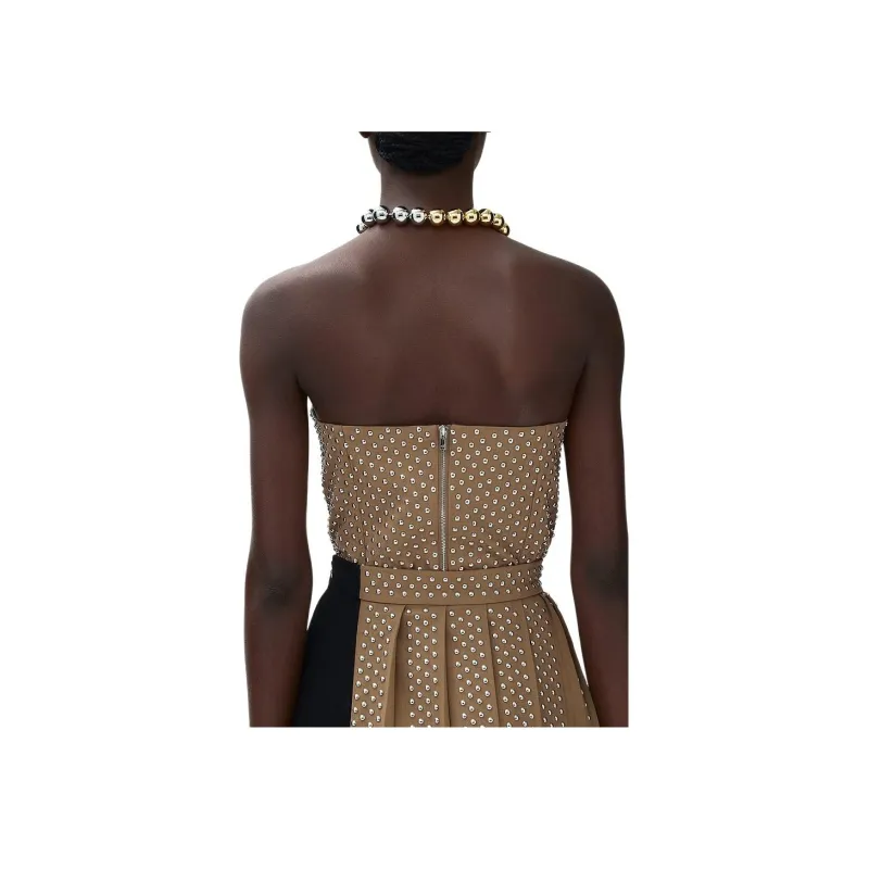 Rokh H&M Wool Blend Studded Corset Top Dark Beige-3