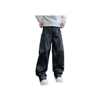 SONGS ALONG Leather Pants Unisex Black