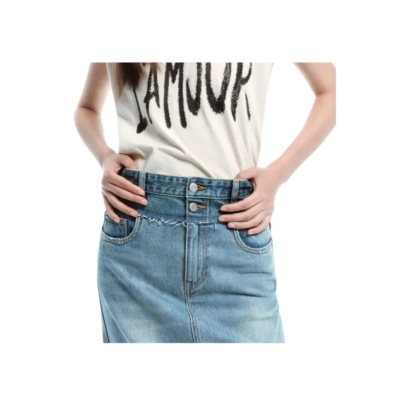 MOCO Denim Long Skirt Women's Light Blue-3