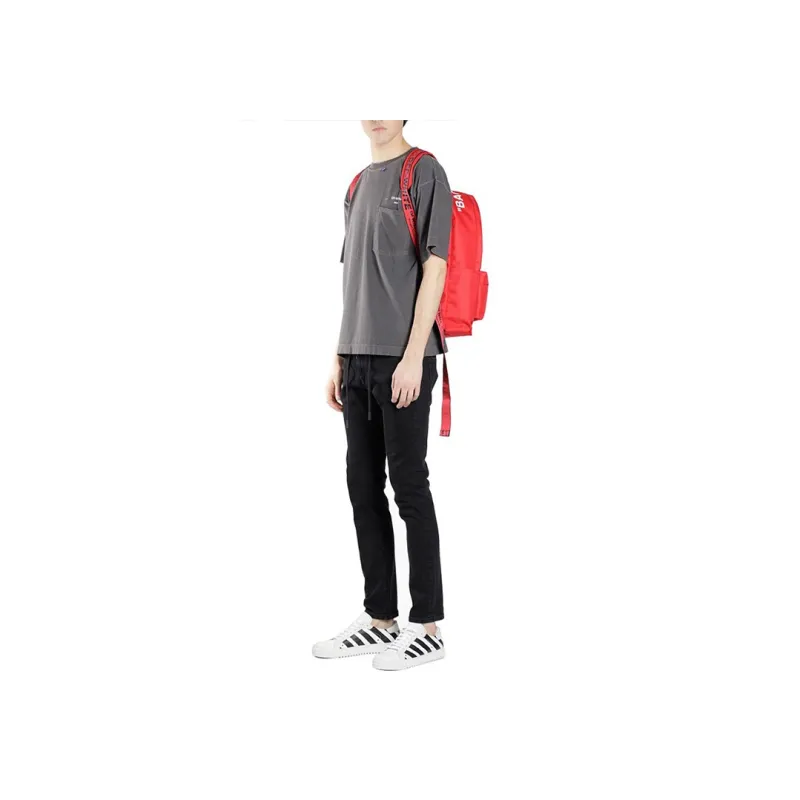 OFF WHITE Polyester Backpack Unisex Red-4