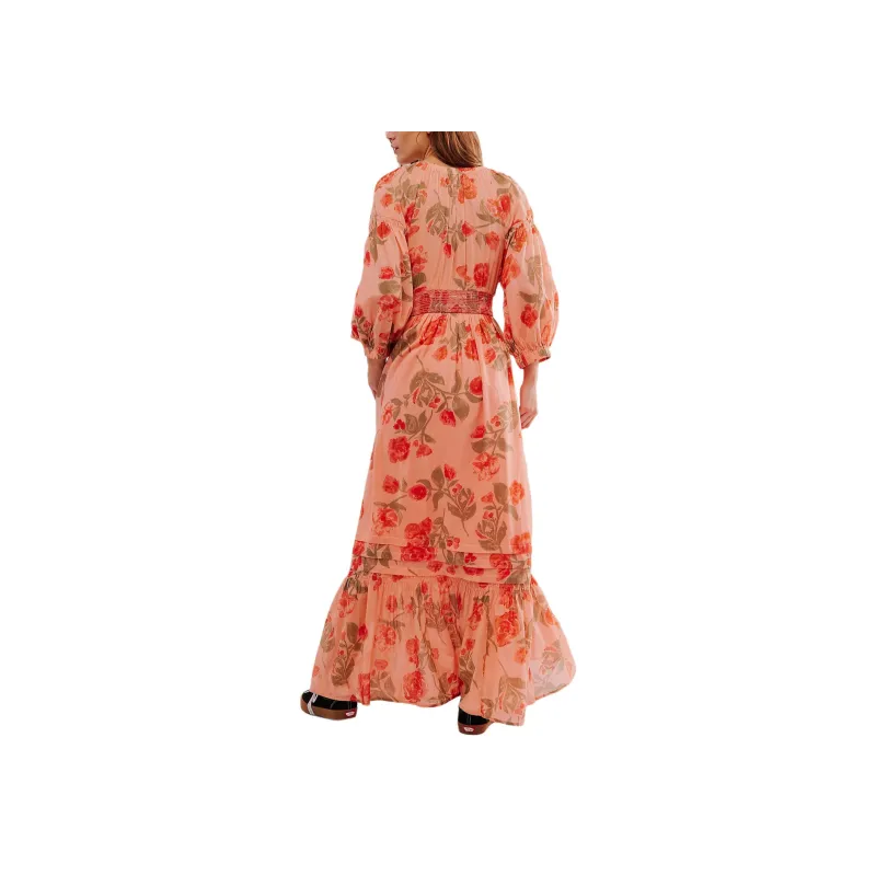 FREE PEOPLE Golden Hour Maxi Dress Long-Sleeved Dresses Women's Pale Pink/Light Pink-0