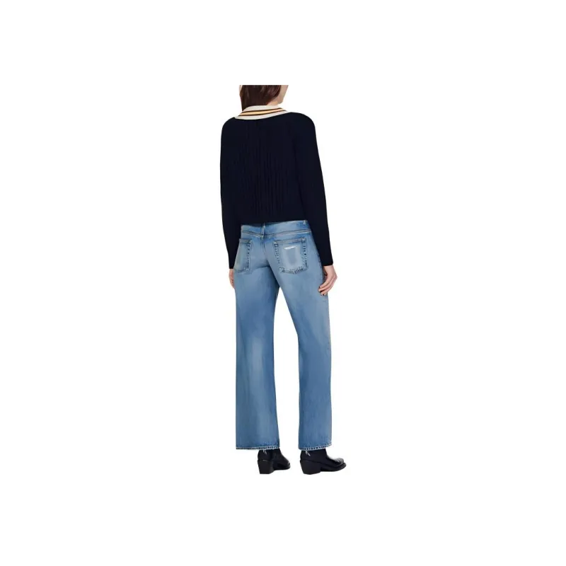 Sandro Contrast V Neck Jumper Knitwear Women's Black-3